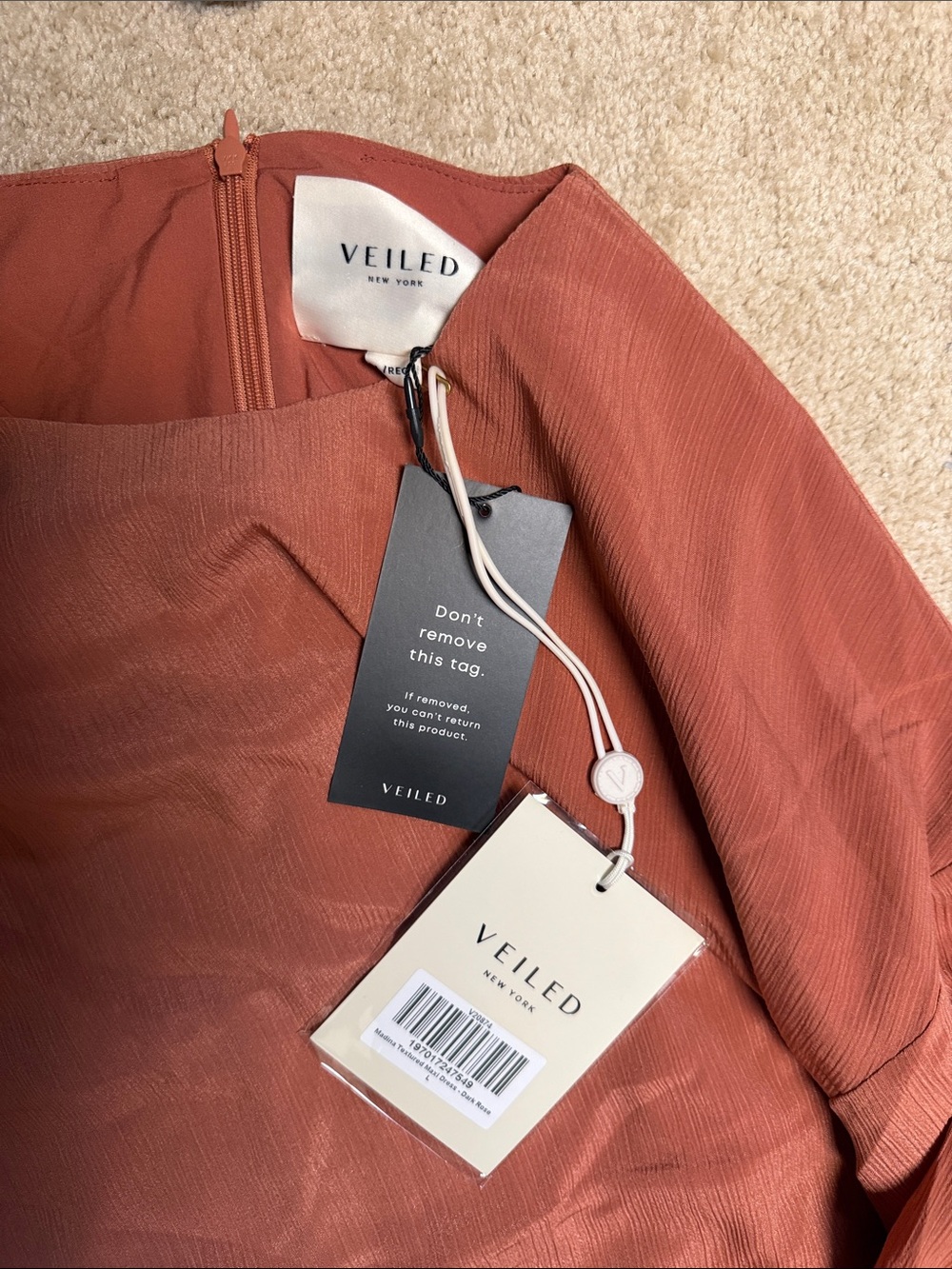 Veiled Women’s Long Sleeve Dress in Terracotta - Picture 2 of 2